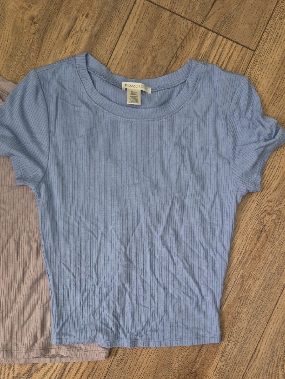 Bozzolo Pale Blue And Grey Ribbed Crewneck Crop Tees - NWOT - Picture 2 of 5